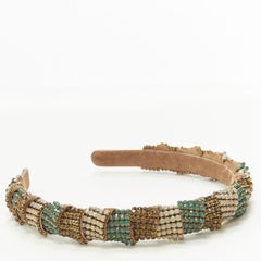 ALEXANDER ZOUARI Bronzefarbenes, bronzefarbenes, kupferfarbenes, weiß-grünes, kristallbesetztes Kopfband