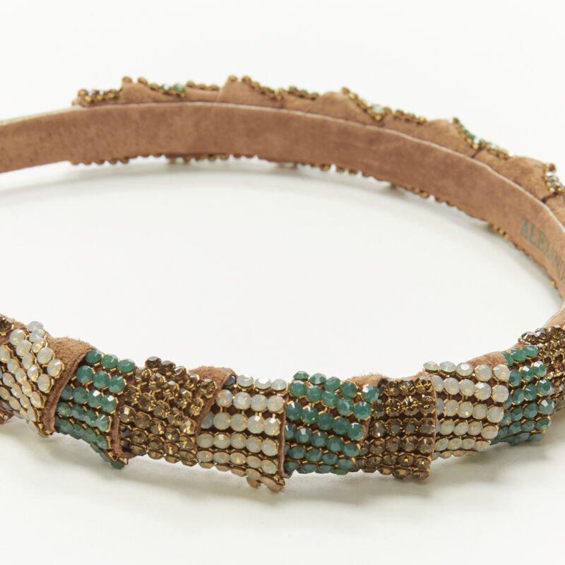 Marrone ALEXANDER ZOUARI fascia in pelle bronzo rame bianco verde con cristalli in vendita