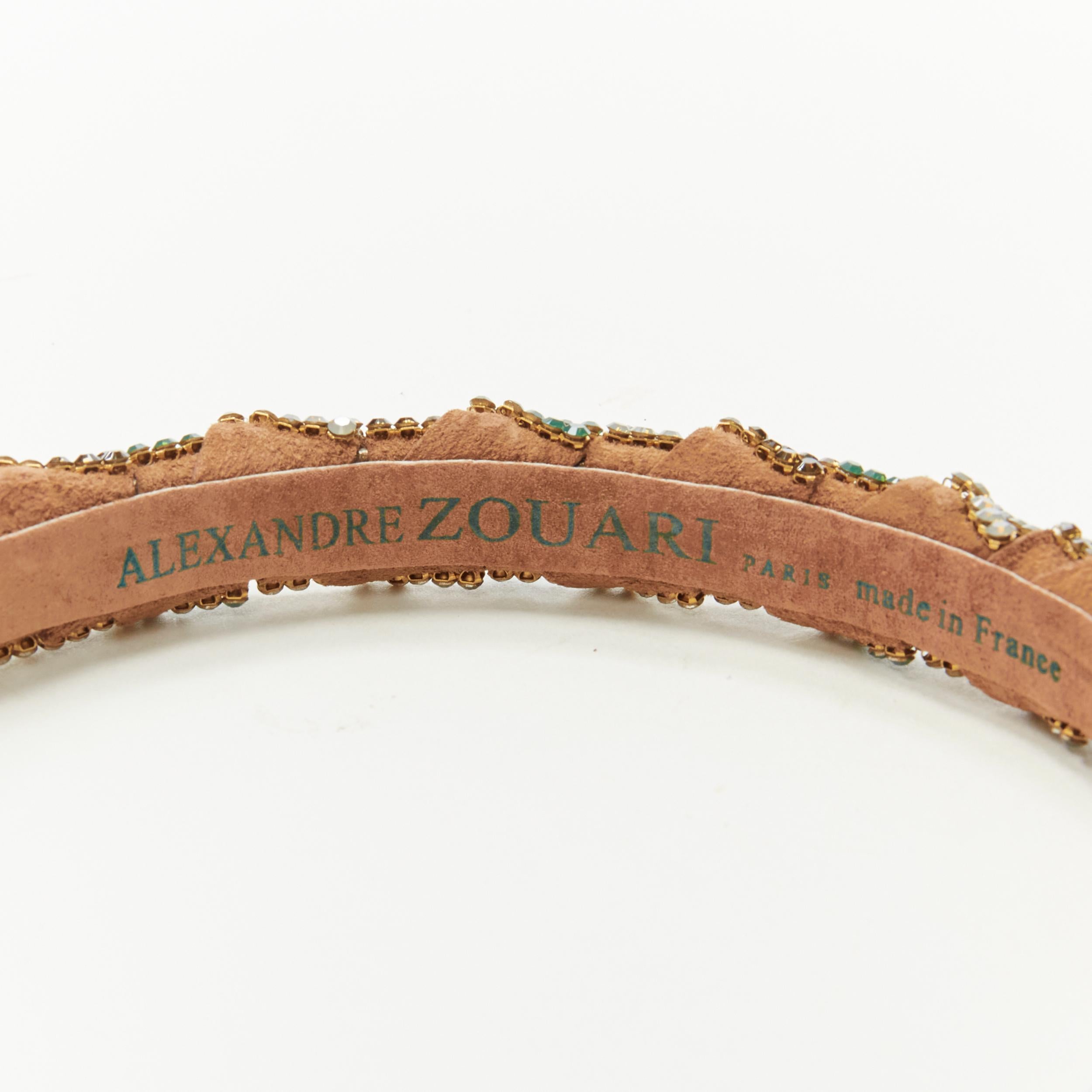 ALEXANDER ZOUARI bronze leather copper white green crystal encrusted headband For Sale 1