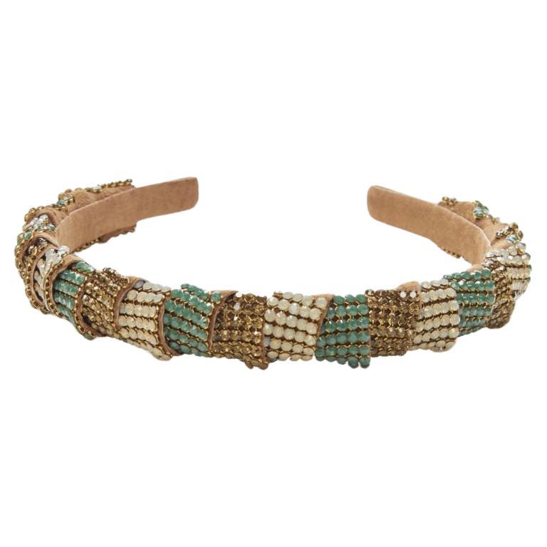 ALEXANDER ZOUARI diadema de cuero bronce cobre blanco verde con cristales incrustados