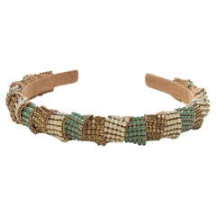 ALEXANDER ZOUARI bronze leather copper white green crystal encrusted headband