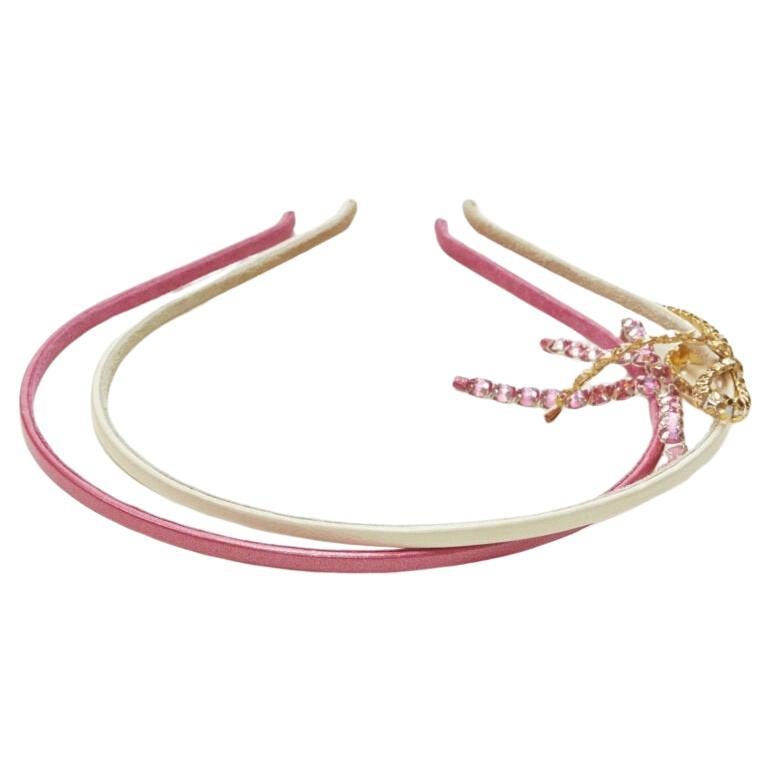 ALEXANDER ZOUARI LOT OF 2 white pink leather crystal ribbon bow headband