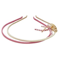 ALEXANDER ZOUARI LOT OF 2 white pink leather crystal ribbon bow headband