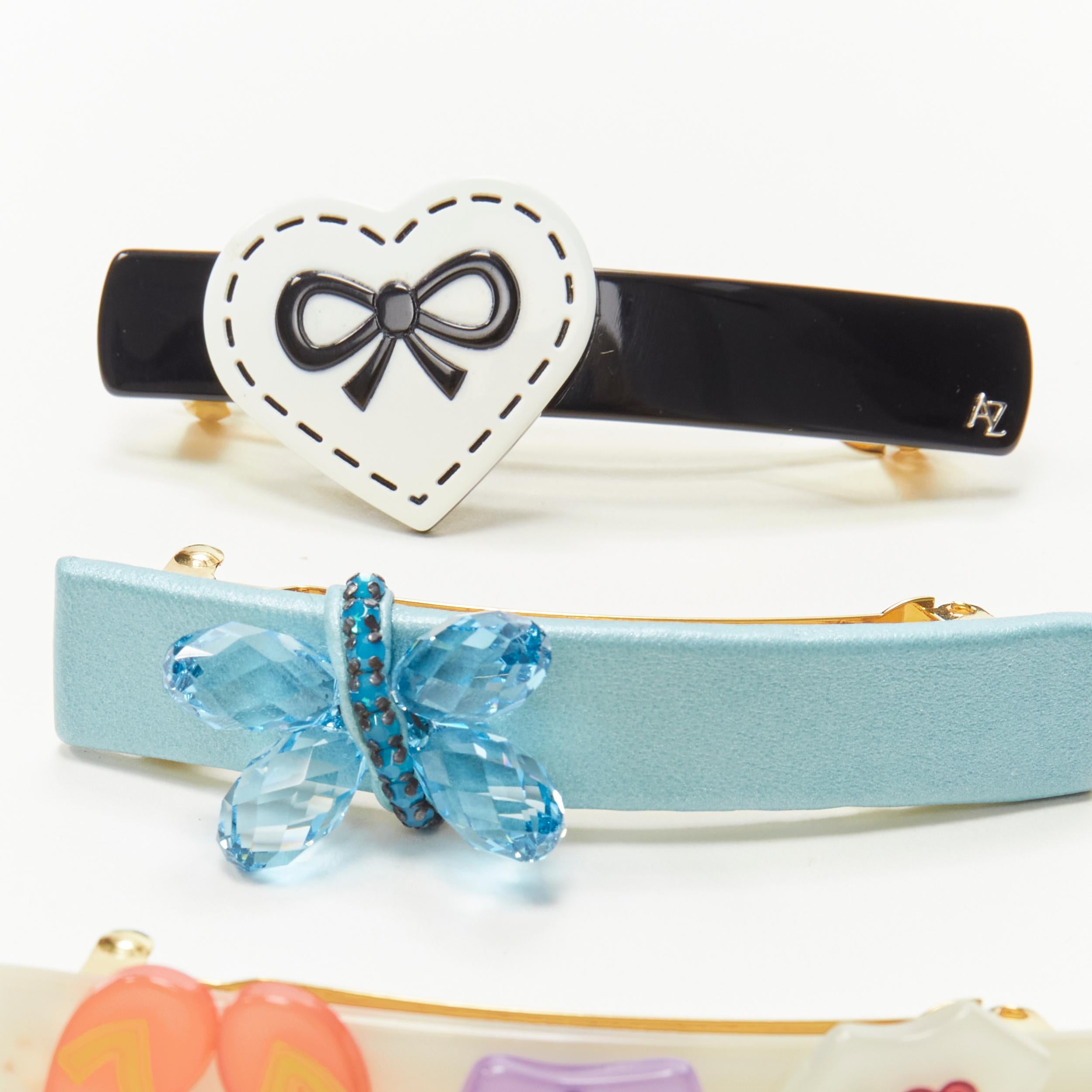 Gray ALEXANDER ZOUARI LOT OF 3 mixed acrylic blue butterfly heart bow hair clip For Sale