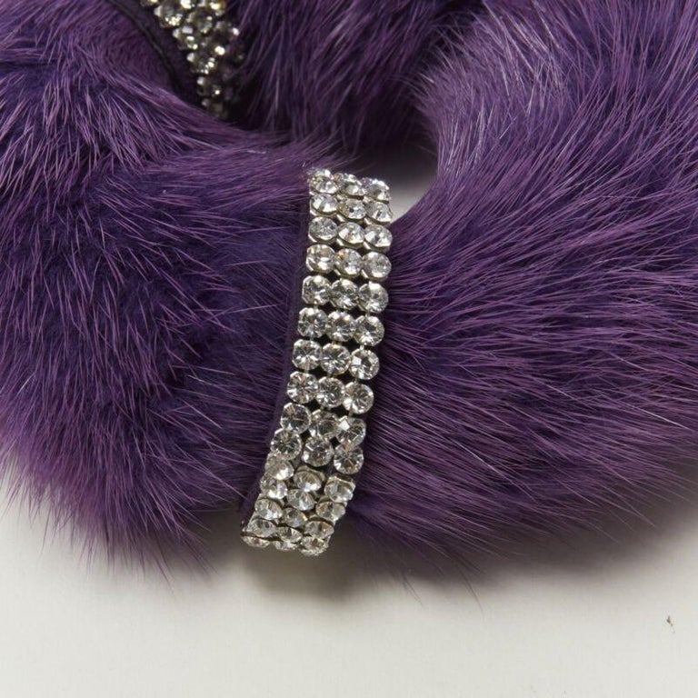 ALEXANDER ZOUARI purple fur crystal ring scrunchle hair tie  display picture 2