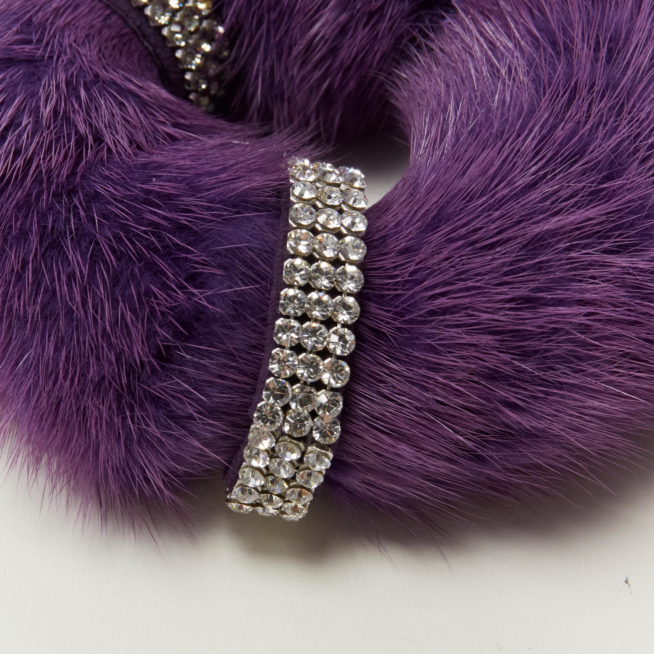 ALEXANDER ZOUARI purple fur crystal ring scrunchle hair tie 
Reference: ANWU/A00202 
Brand: Alexandre Zouari 
Designer: Alexandre Zouari 
Material: Fur 
Color: Purple 
Pattern: Solid 
Made in: France 

CONDITION: 
Condition: Excellent, this item was