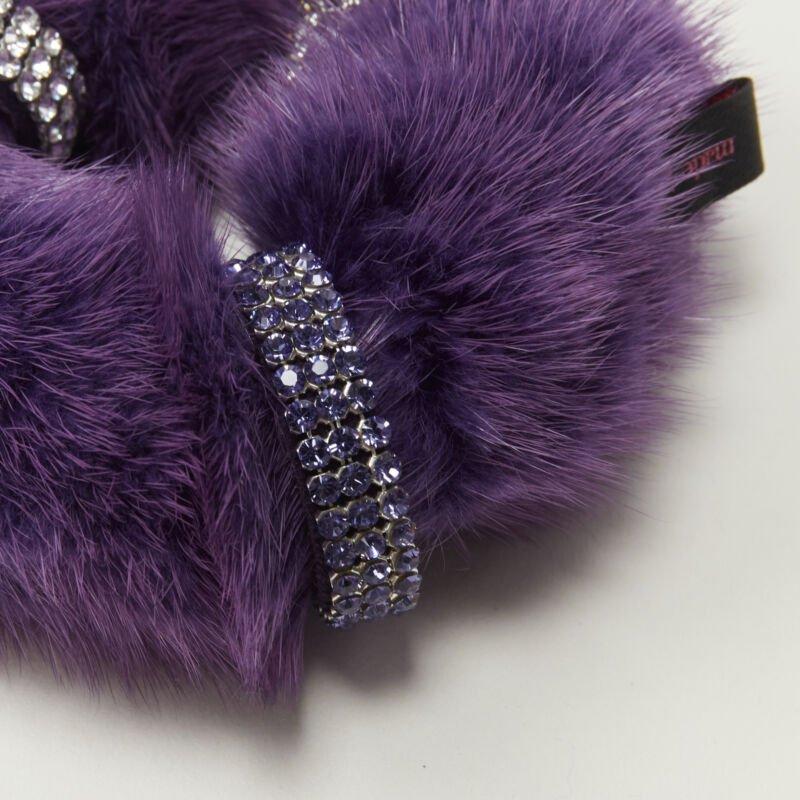 Black ALEXANDER ZOUARI purple fur crystal ring scrunchle hair tie For Sale