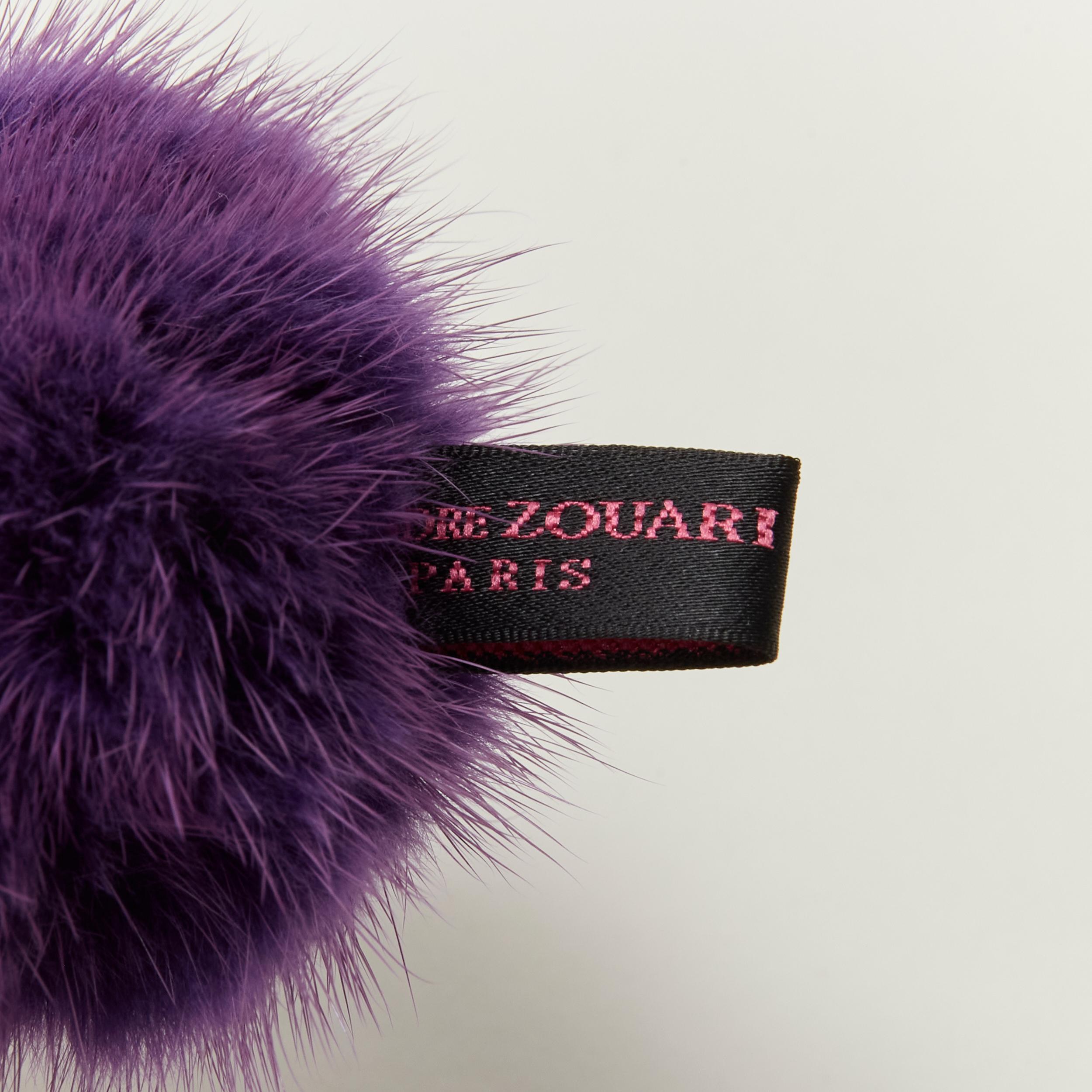 Purple ALEXANDER ZOUARI purple fur crystal ring scrunchle hair tie For Sale