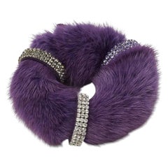 ALEXANDER ZOUARI purple fur crystal ring scrunchle hair tie