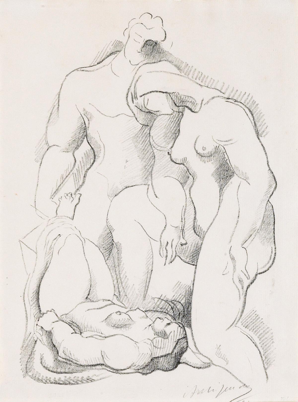 Nude Print Alexander Archipenko - Trois personnages, l'un en repos