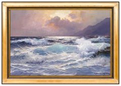 Vintage Alexander Dzigurski Large Ocean Seascape Oil Painting On Canvas Signed Artwork