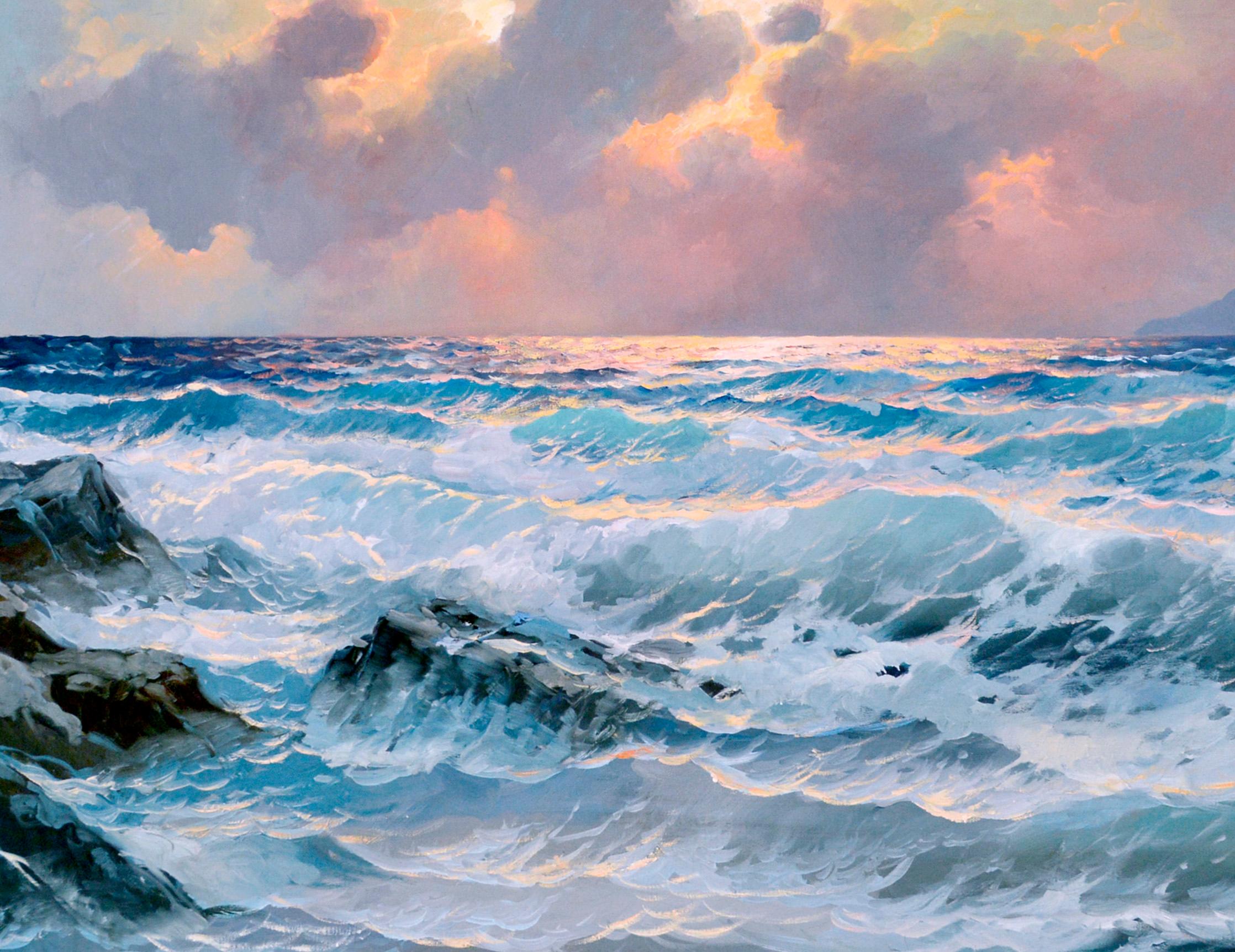 Paesaggio marino di Big Sur, California settentrionale, al tramonto di Alex Bigli - Painting Postimpressionismo di Alexander Dzigurski