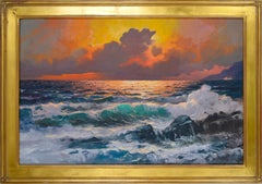 Golden Sunset Over Turquoise Waves - 1970s Big Sur California Seascape