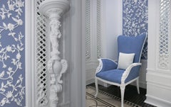 Alexander's Collection Custom Hand-Carved Neoclassical Blue & White Solid Wood
