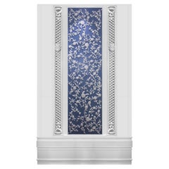 Solid Wood Blue Panel with Carved Floral Elements , Custom Made