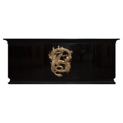 Dresser in Chinoiserie Style Ebony Wood, Hand Carved and Gold Plated