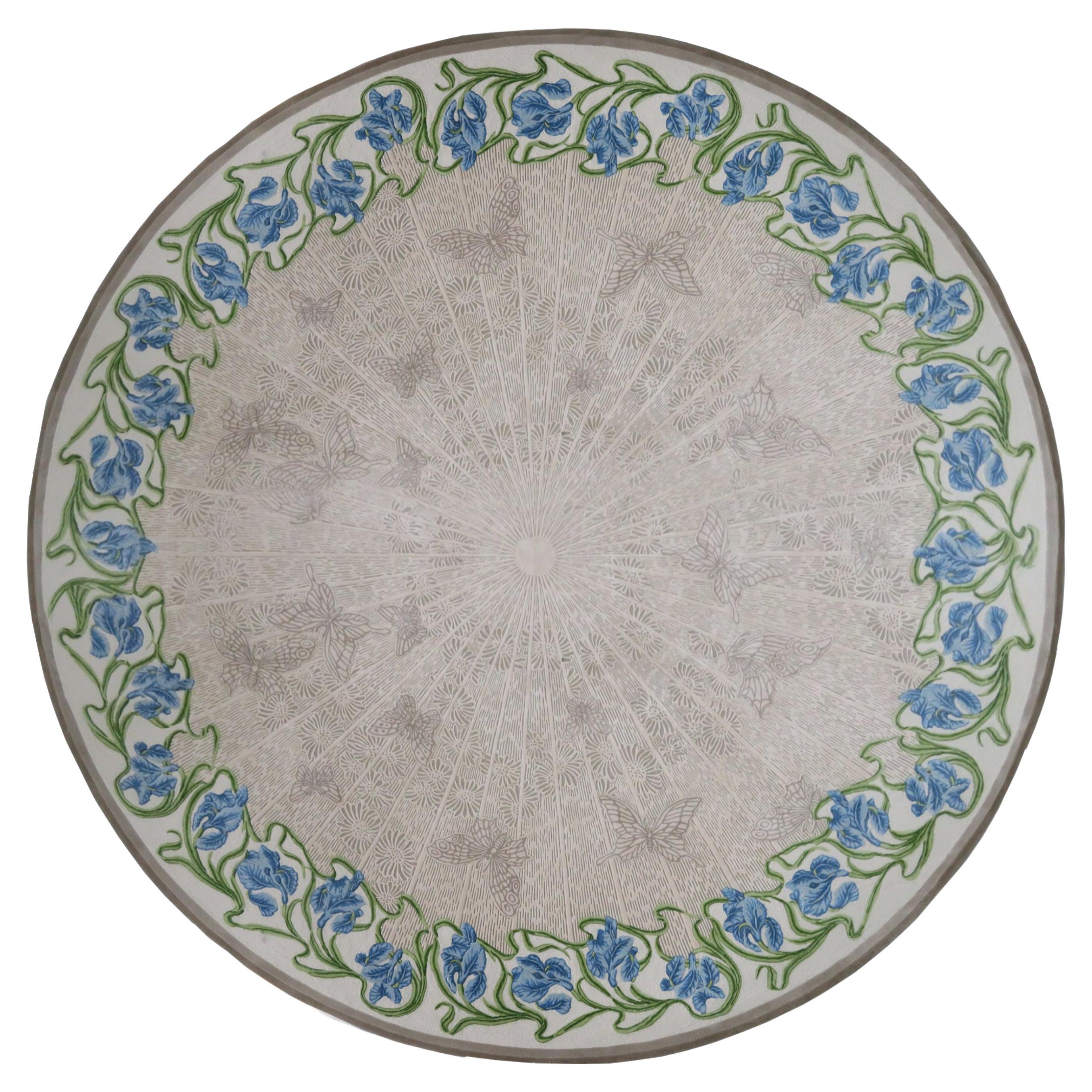 Western Europe Contemporary Wool Tufted Area Round Rug "Irises"