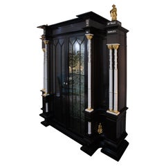 Cupboard in Chinoiserie style Ebony Wood, Pearl Mosaic, Gold Plated Elements