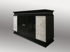 Dresser in Ebony Wood with White Fragments in Carving "Herons" in Stock