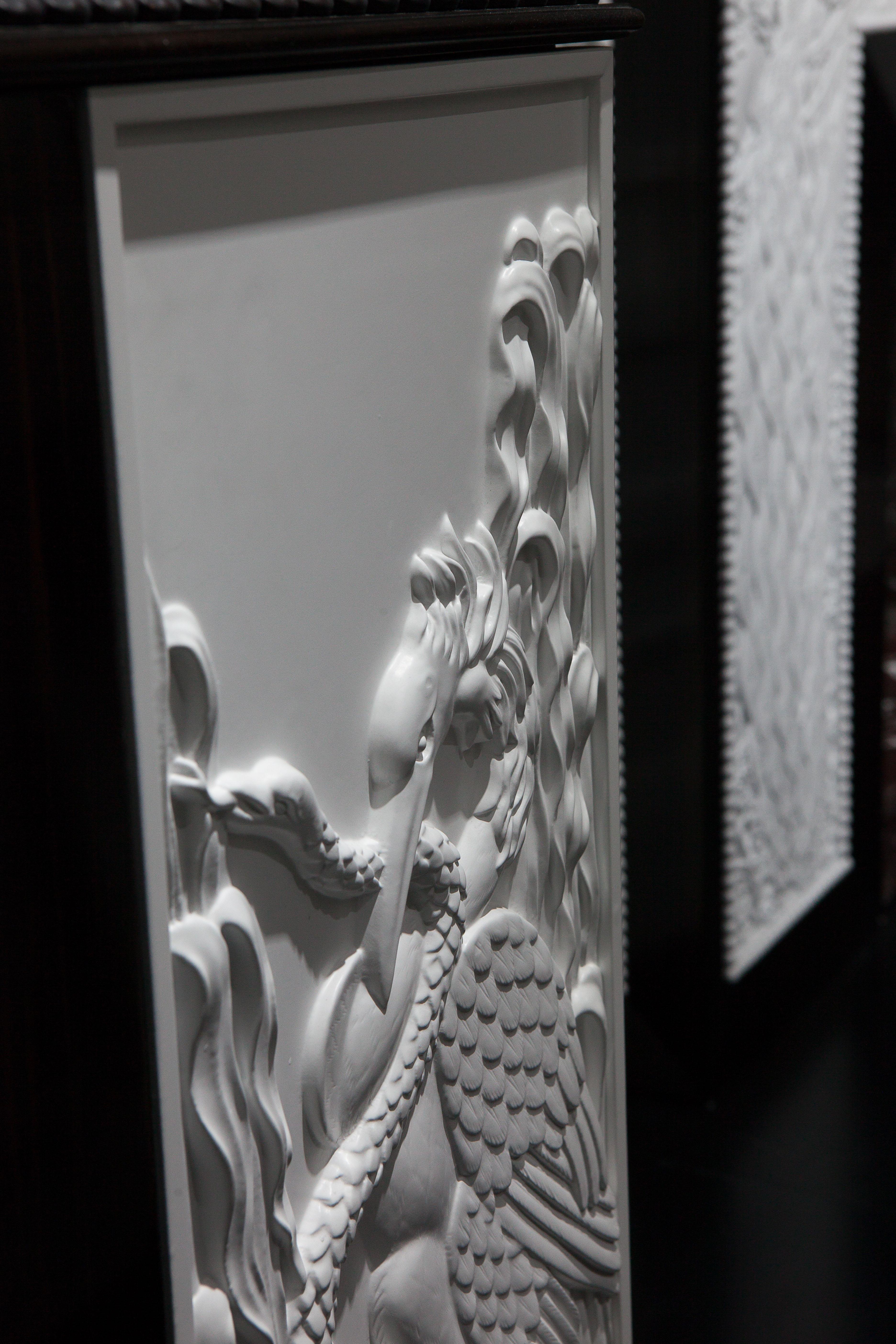 Hong Kong Dresser in Ebony Wood with White Fragments in Carving 