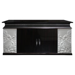 Dresser in Ebony Wood with White Fragments in Carving "Herons" in Stock