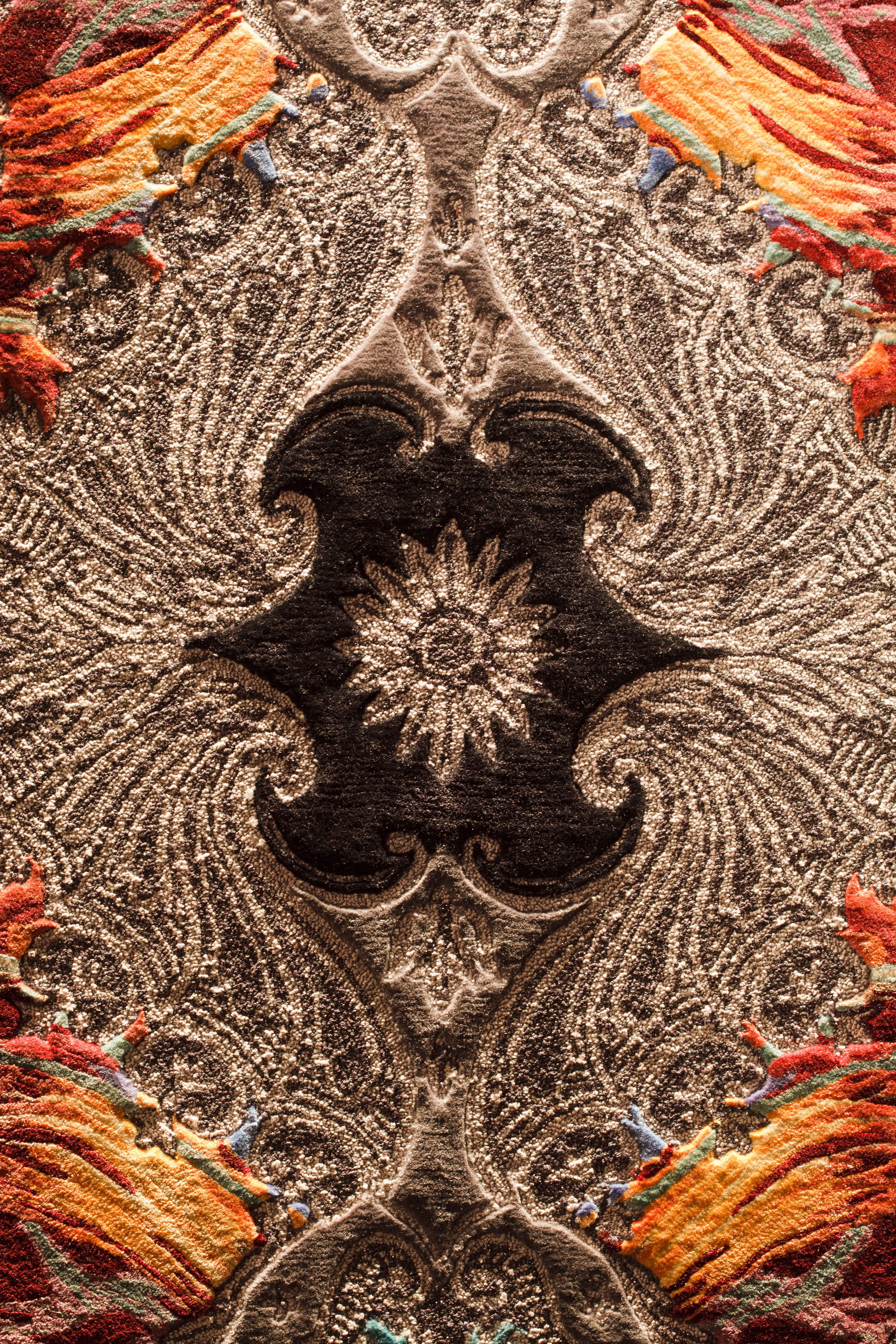Hand-Carved Western European Silk Tufted Rug, Luxury Collection, Jewelry Design, Blue Green For Sale