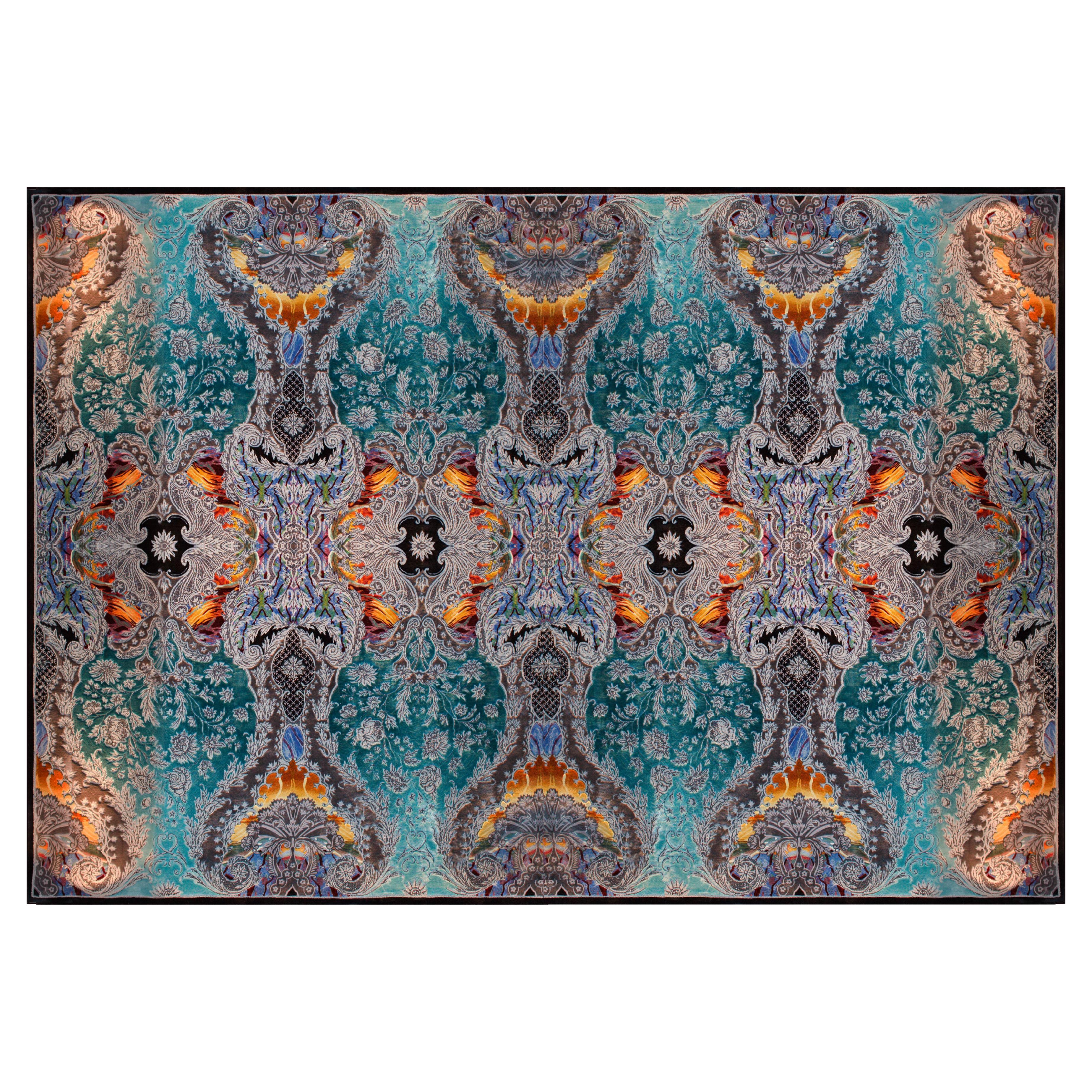 Alfombra de seda europea occidental, colección de lujo, diseño de joyas, azul verdoso