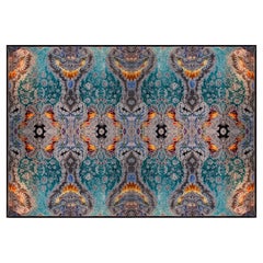 Tappeto in seta dell'Europa occidentale, collezione di lusso, design gioiello, blu-verde