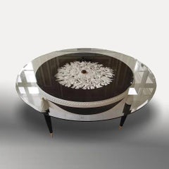 Coffee Table  Ebony Wood with White Carving, Neoclassical