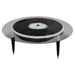 Coffee Table  Ebony Wood with White Carving, Neoclassical