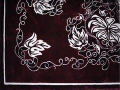Western European Art Deco Burgundy Silk Rug Flower Design