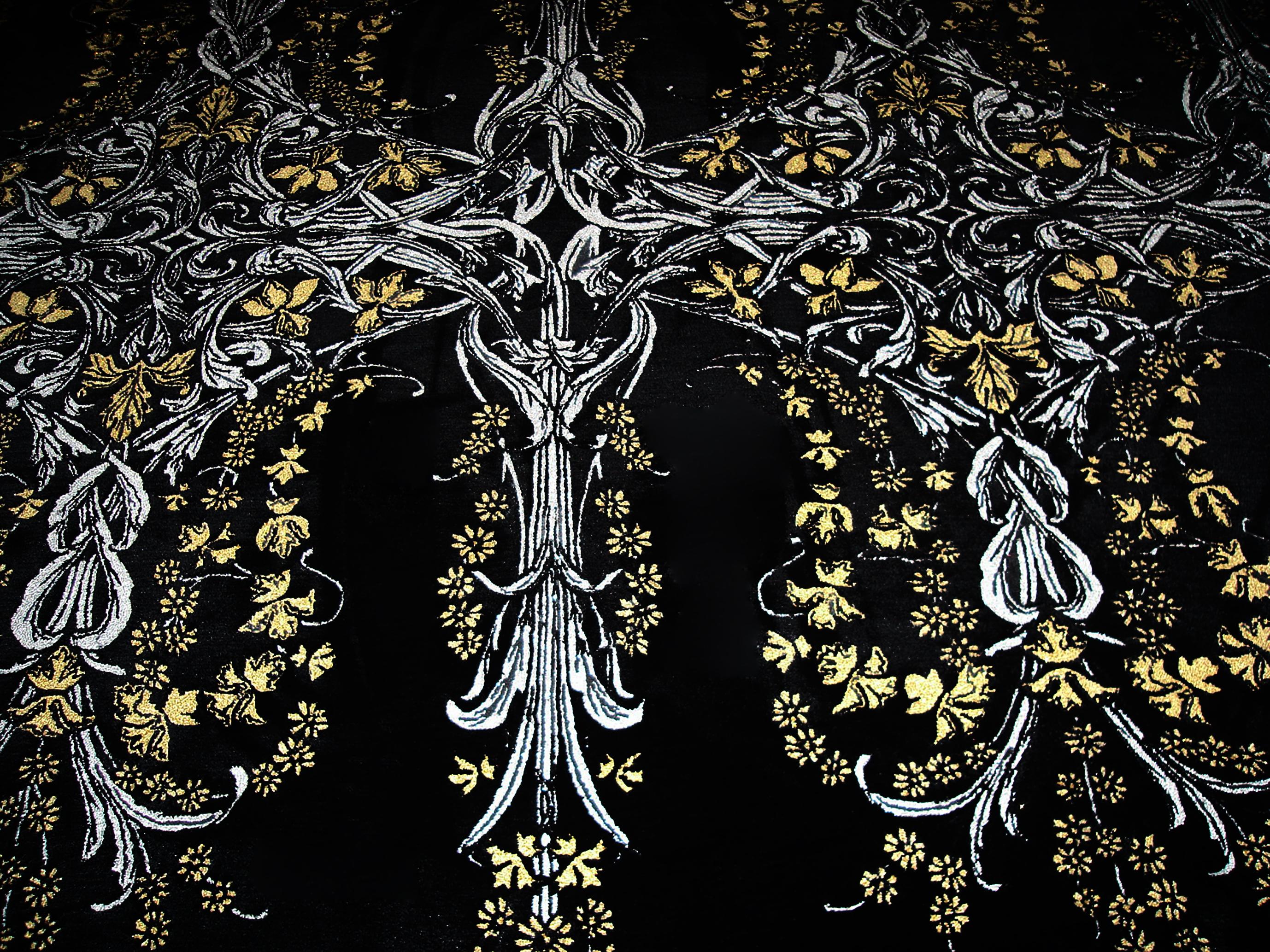 Modern Western European Silk Tufted Area Rug, Black and Ornamental, Custom Order For Sale