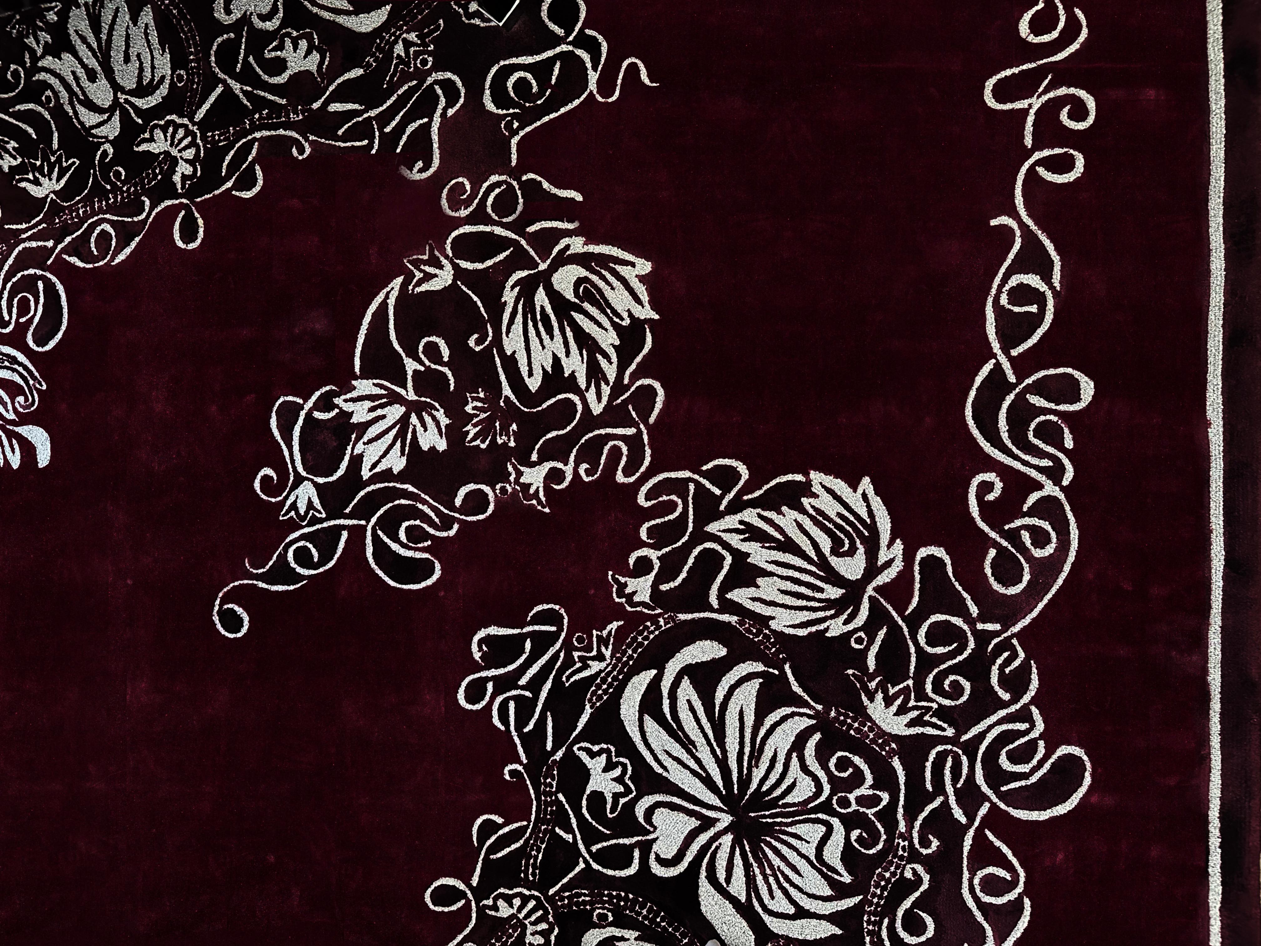 Modern Western European Contemporary Rug New Tufted Silk Luxury Collection, Flowers For Sale