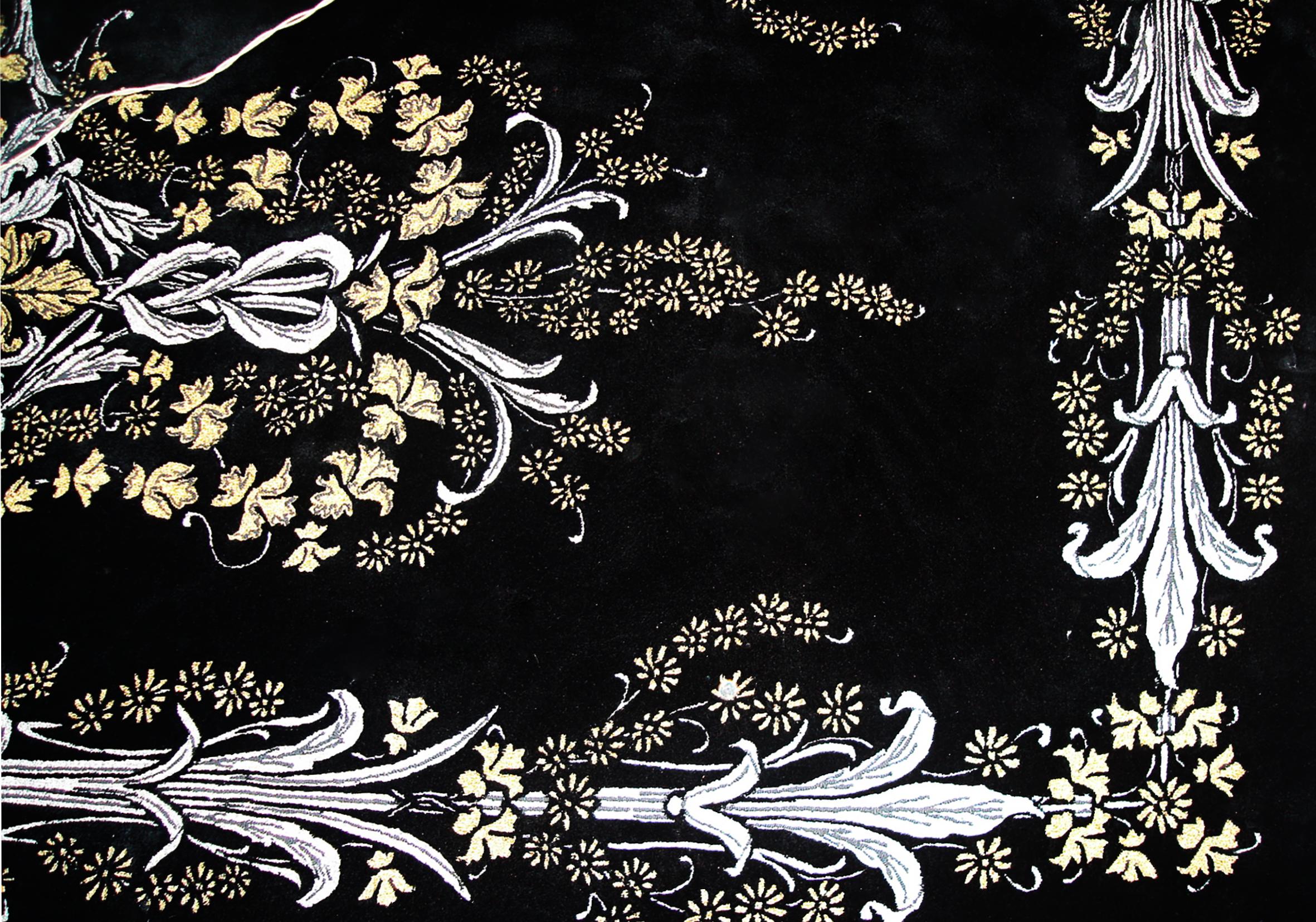 Contemporary Western European Silk Tufted Area Rug, Black and Ornamental, Custom Order For Sale