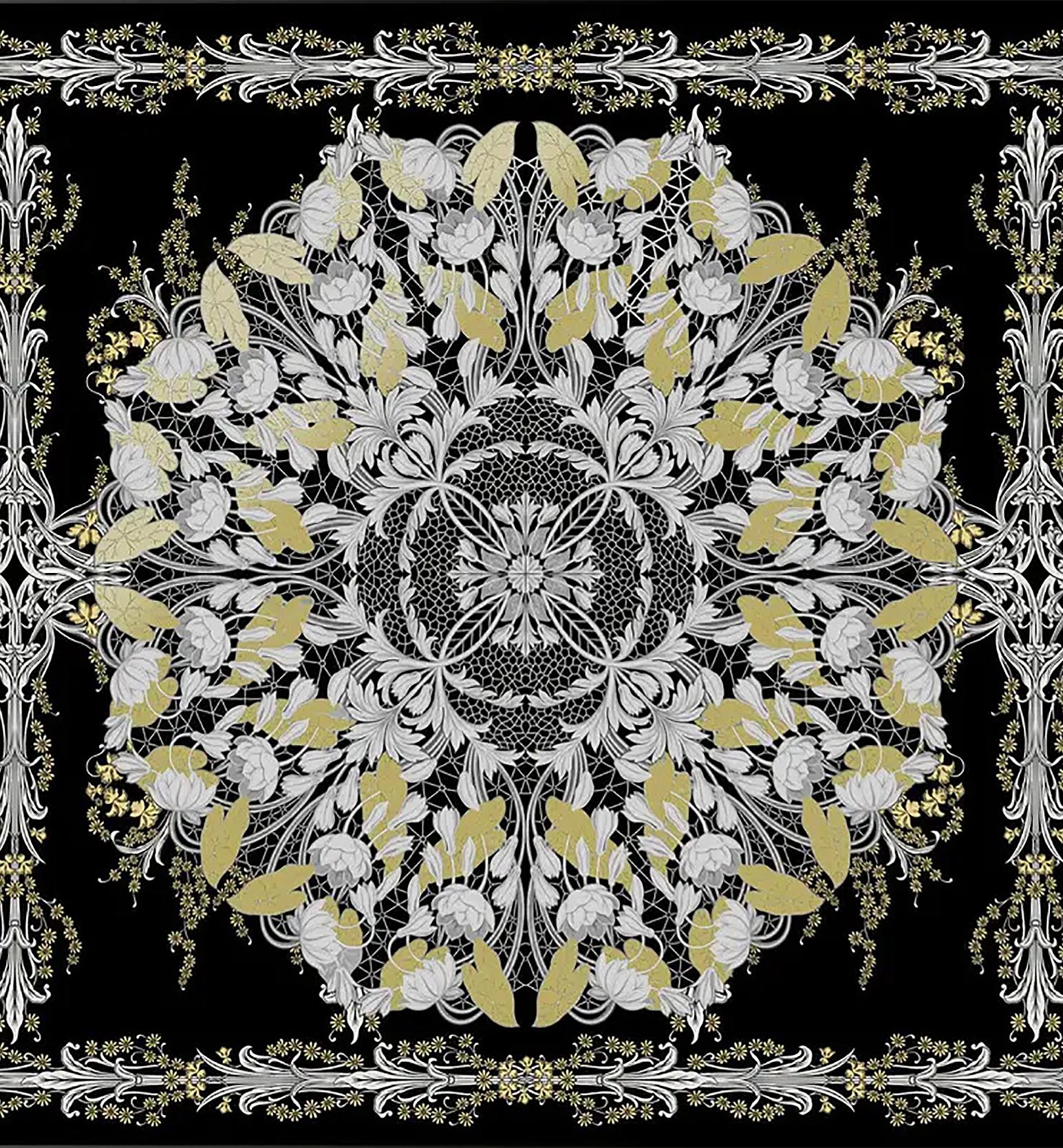 Alfombra de Seda Europea Occidental, Negro y Ornamental, Pedido a Medida en venta 2