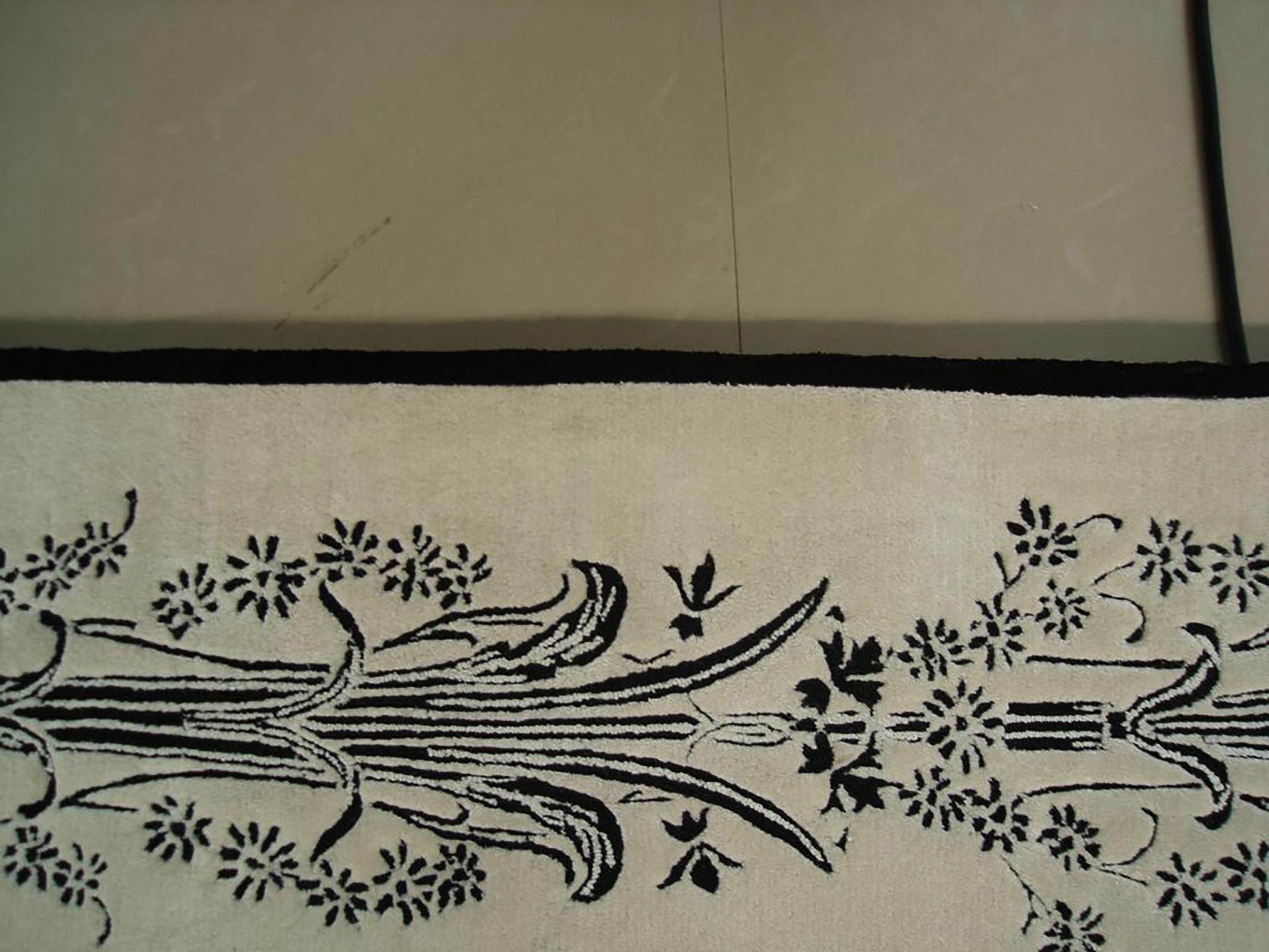 Western European Silk Tufted Area Rug, White and Black Design, Custom Order For Sale 3