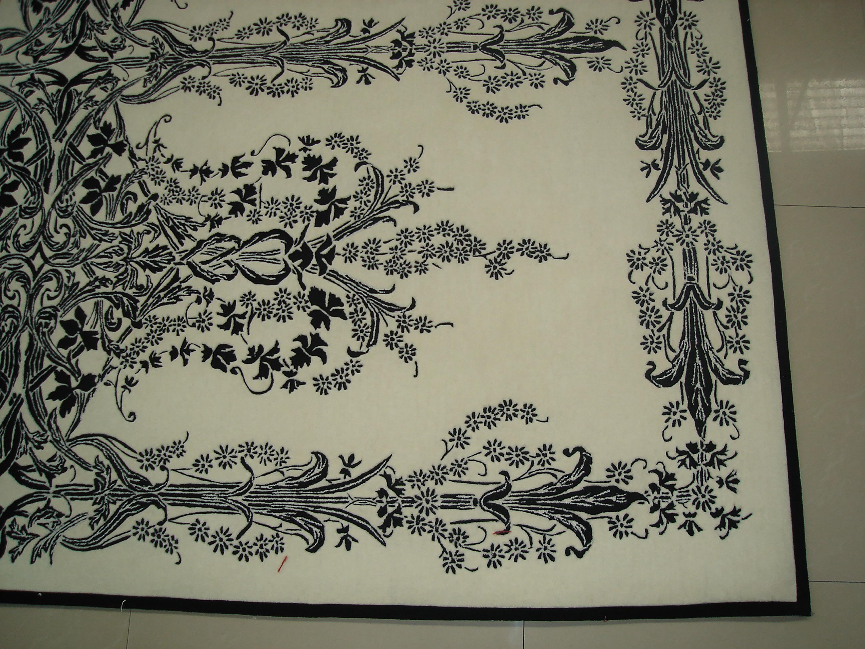 Western European Silk Tufted Area Rug, White and Black Design, Custom Order For Sale 6
