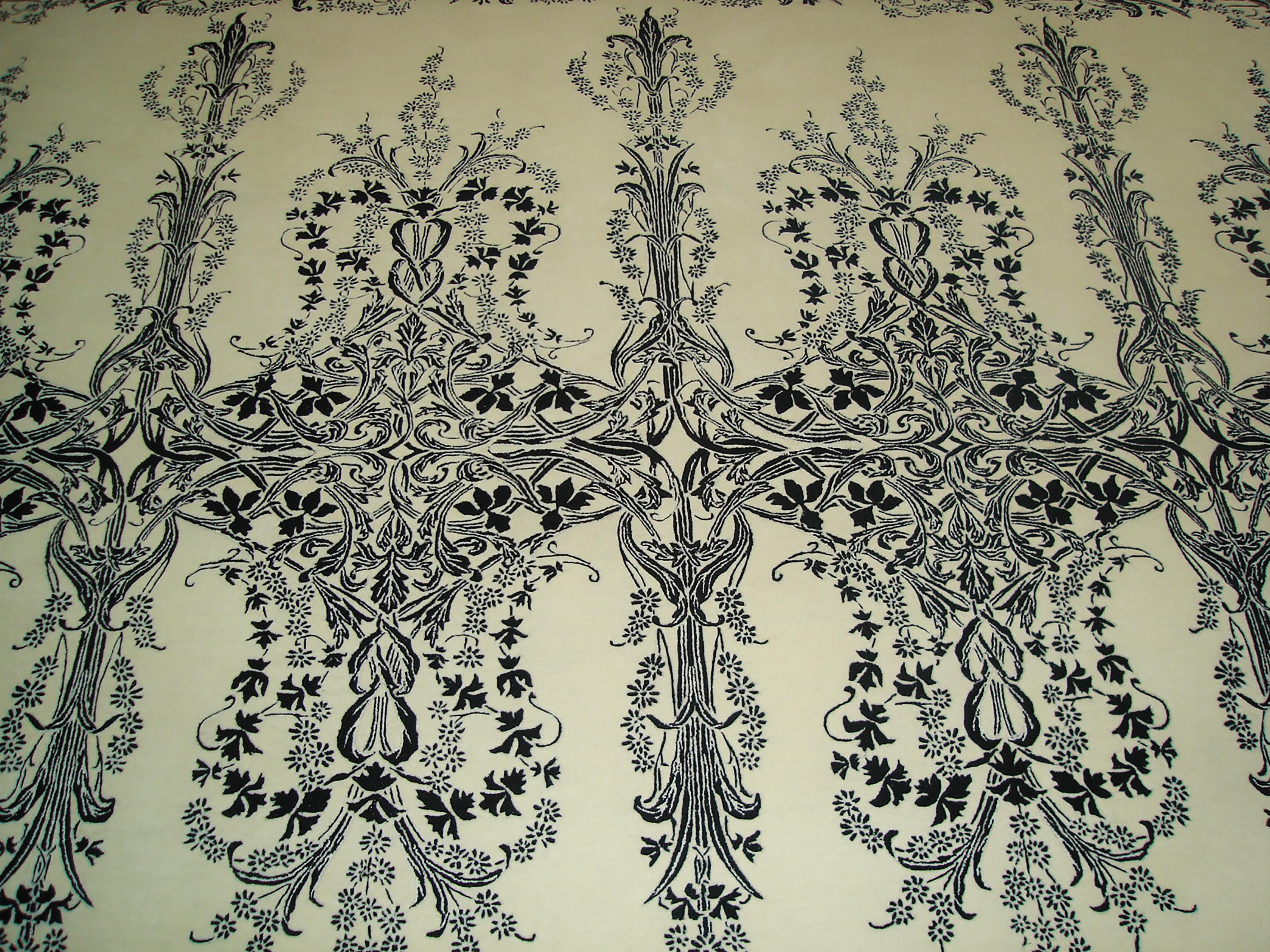 Western European Silk Tufted Area Rug, White and Black Design, Custom Order For Sale 7