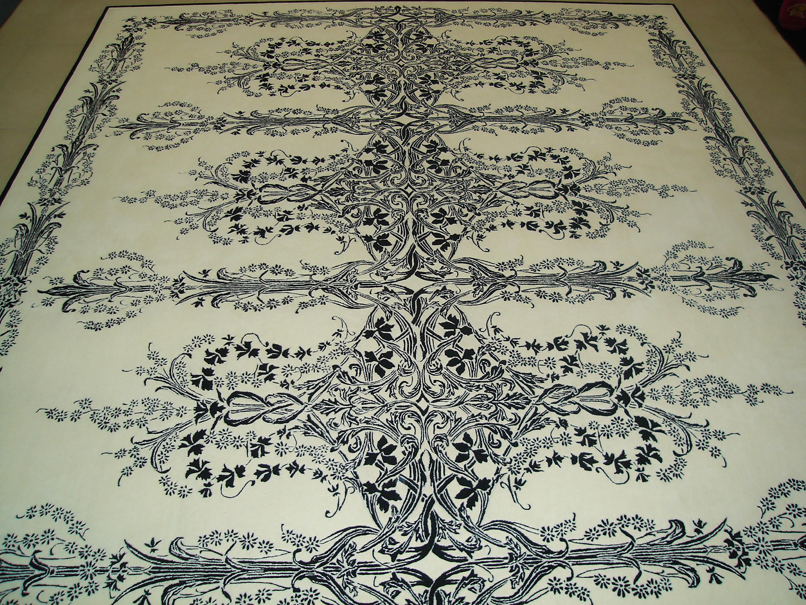 Western European Silk Tufted Area Rug, White and Black Design, Custom Order For Sale 8