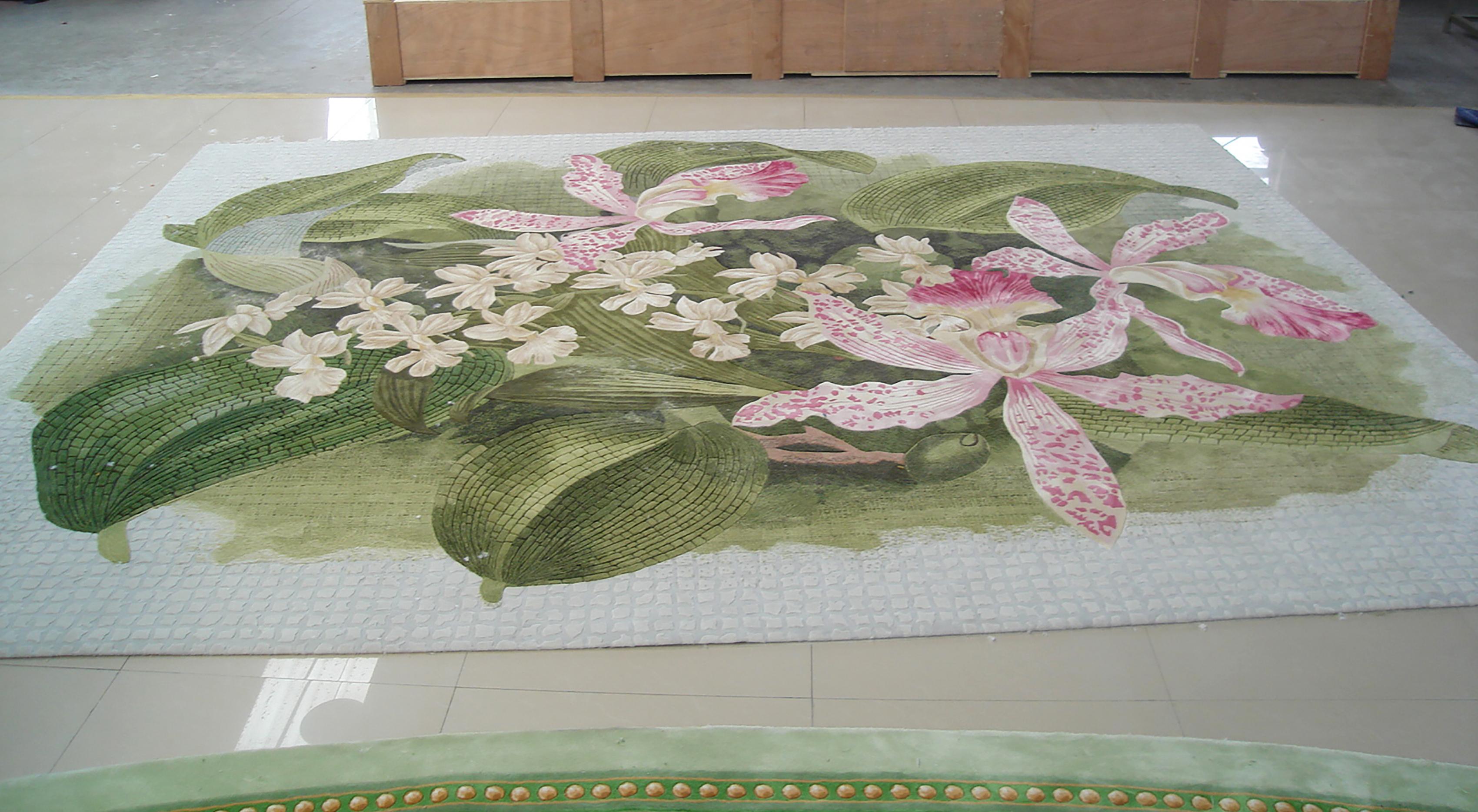 Hand-Crafted Western European Contemporary Rug Tufted Wool Luxury Collection 'Orchids' For Sale