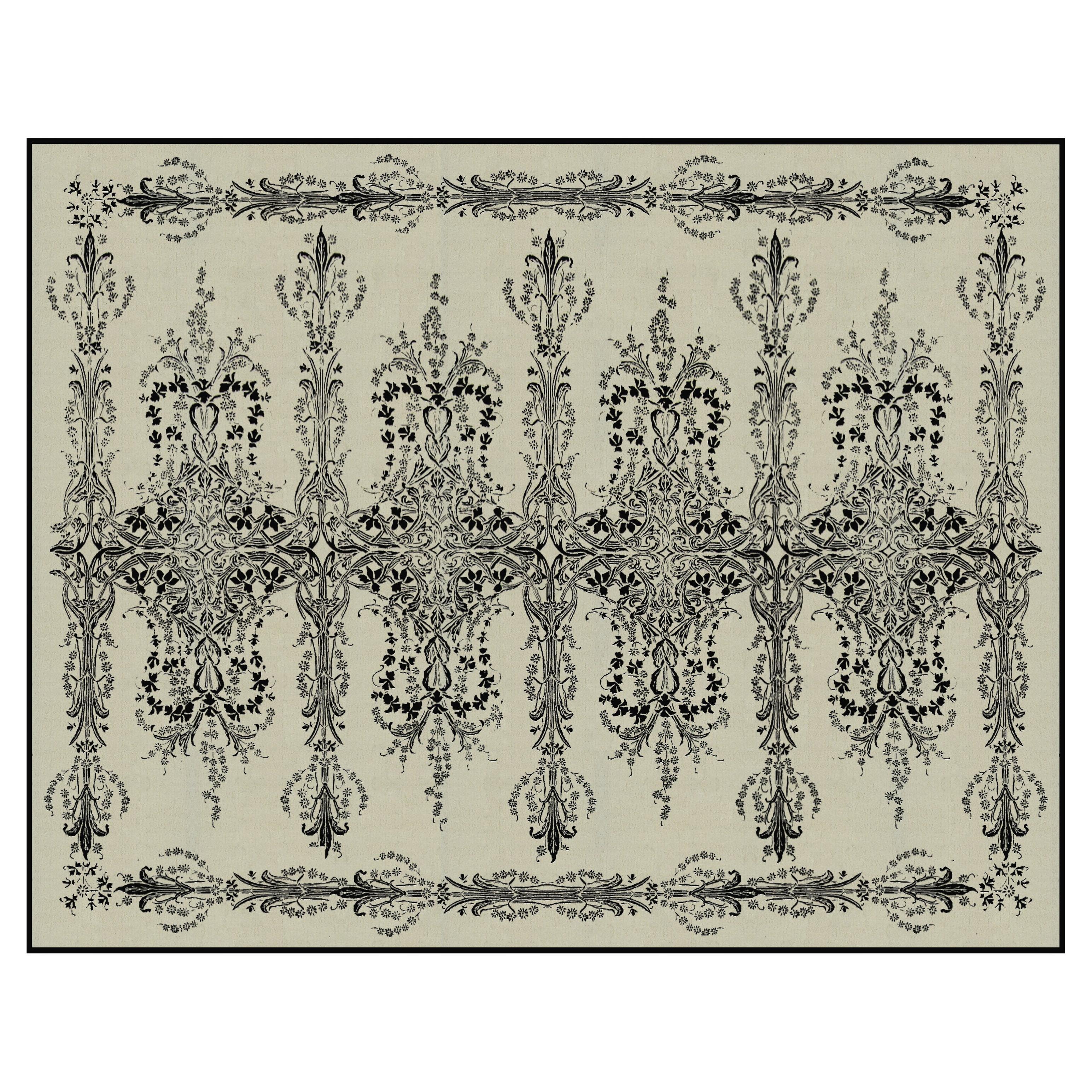 Alfombra de Seda Europea Occidental, Diseño Blanco y Negro, Pedido a Medida