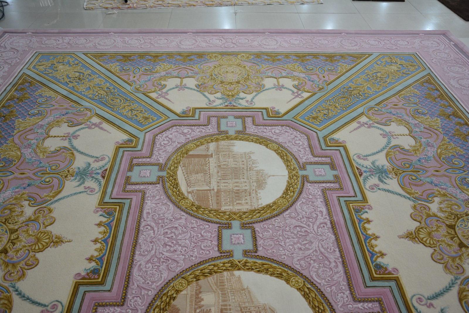 Contemporary Western European Fine Wool Tufted Area Rug, Neoclassical For Sale