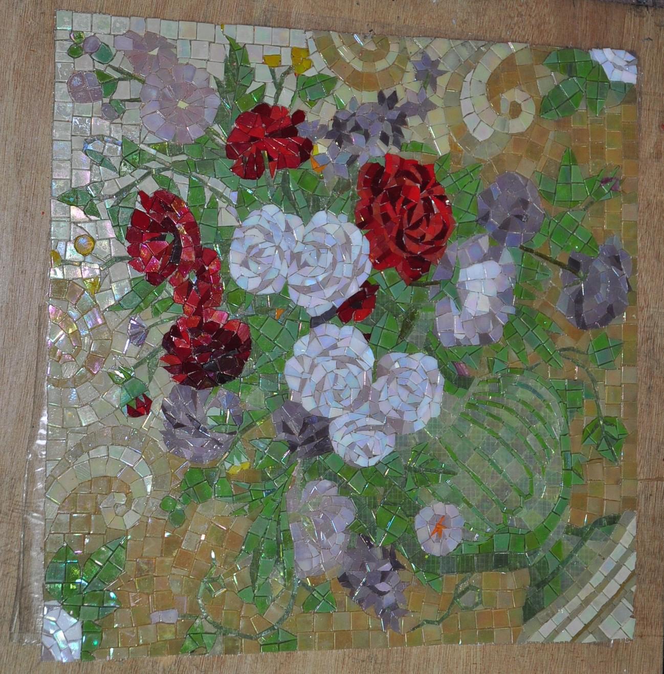 Chinese Mural Glass Mosaic in Flower Design, Neoclassical Style For Sale