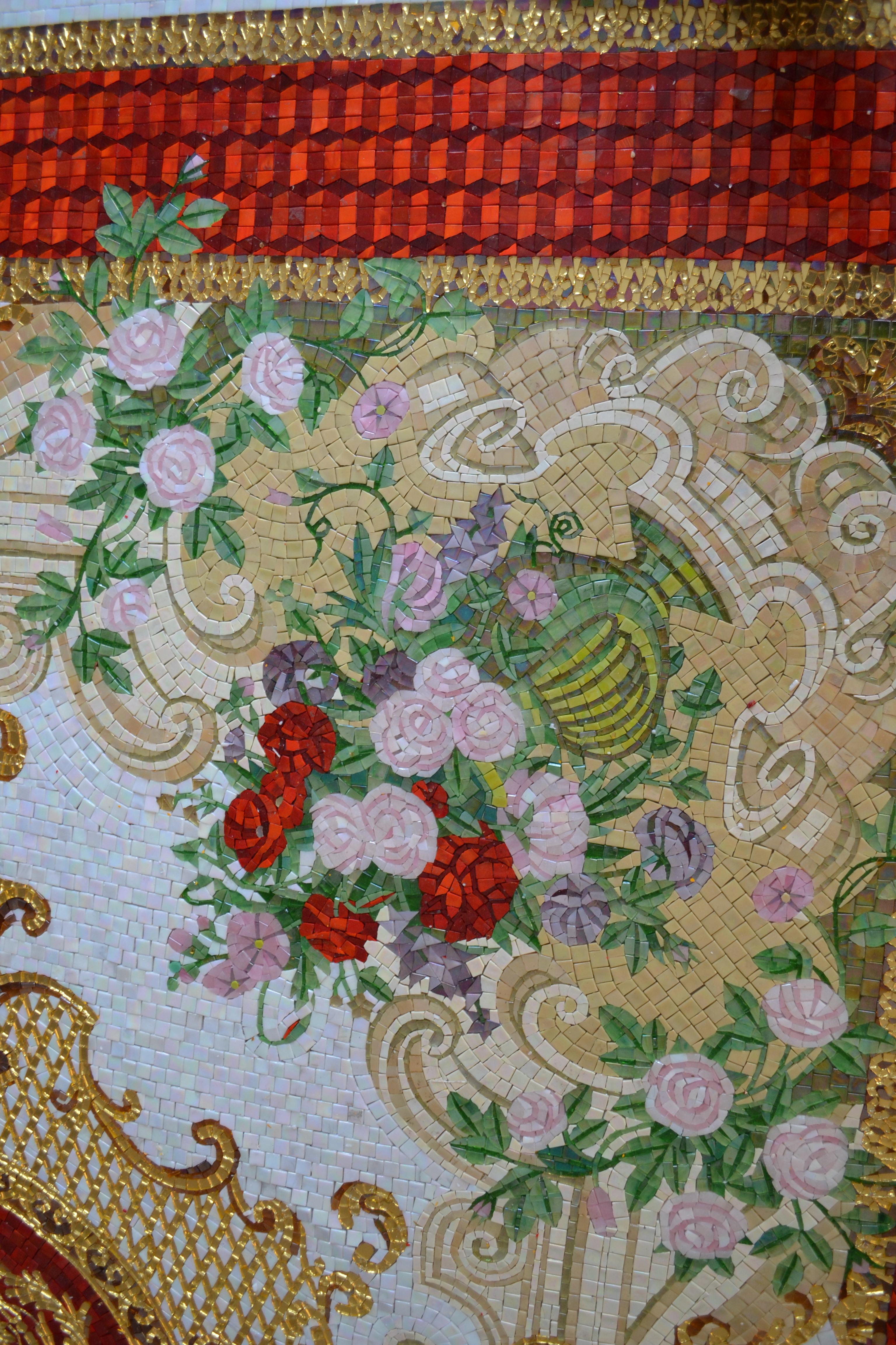 Hand-Crafted Mural Glass Mosaic in Flower Design, Neoclassical Style For Sale