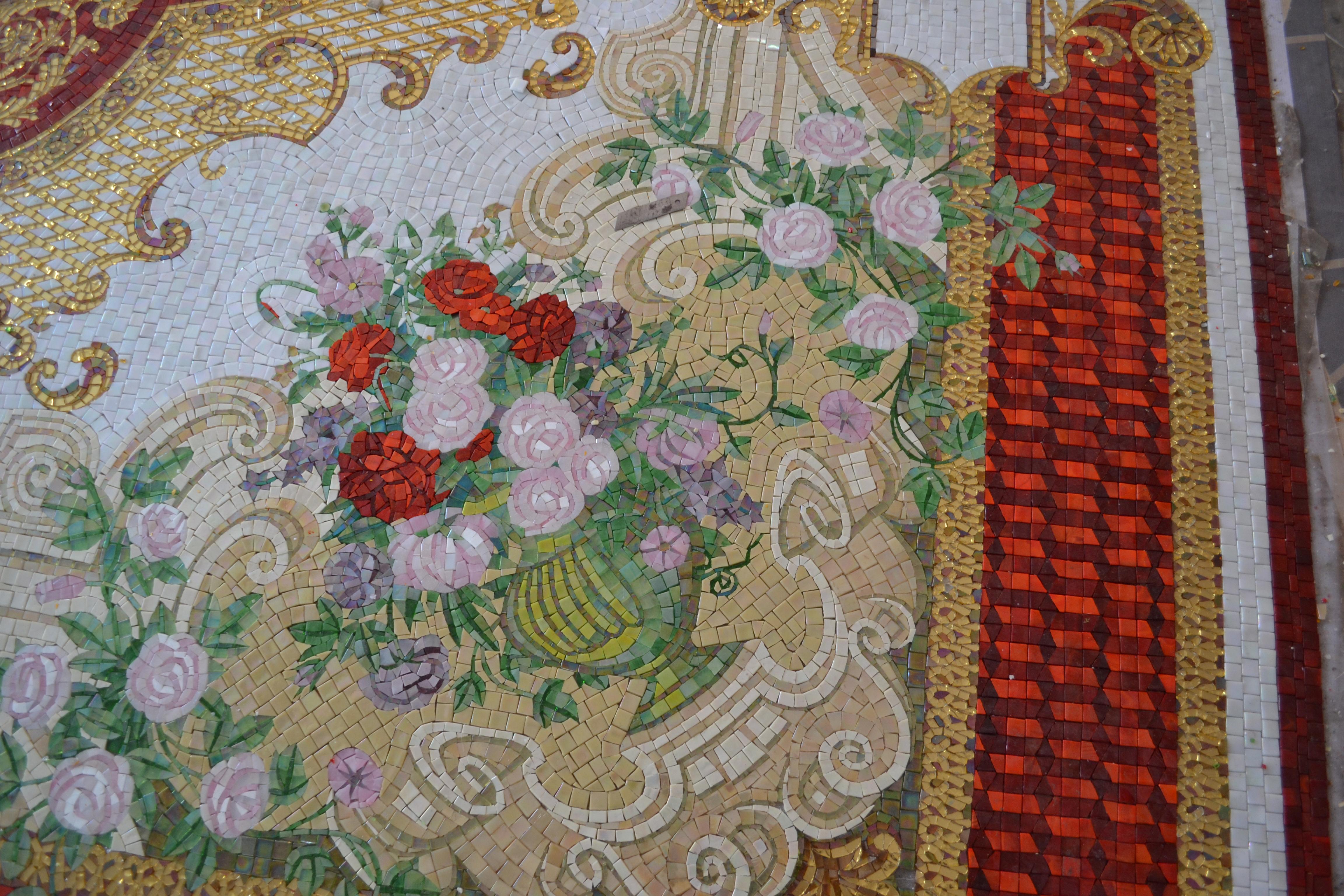 Contemporary Mural Glass Mosaic in Flower Design, Neoclassical Style For Sale