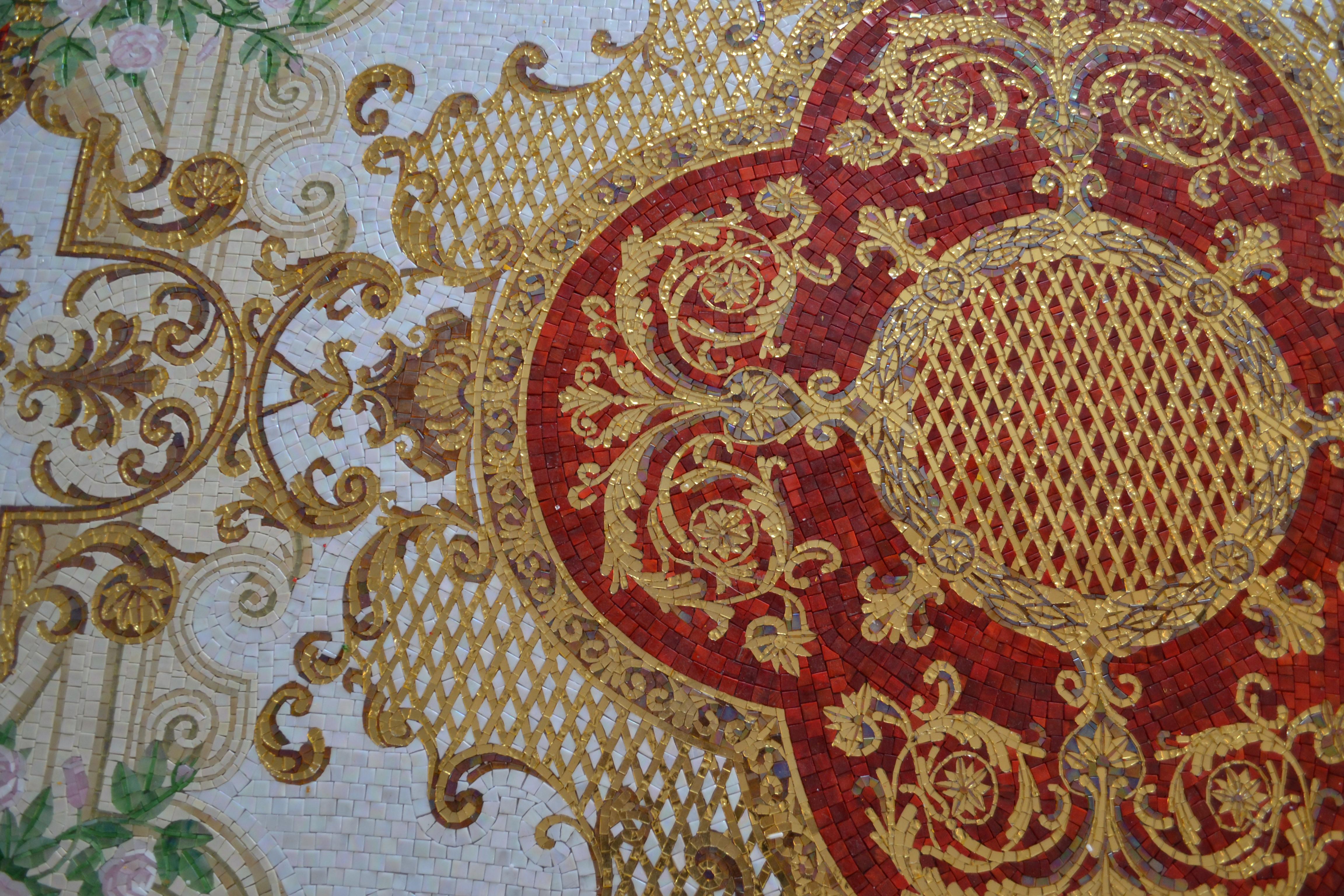 Gold Plate Mural Glass Mosaic in Flower Design, Neoclassical Style For Sale
