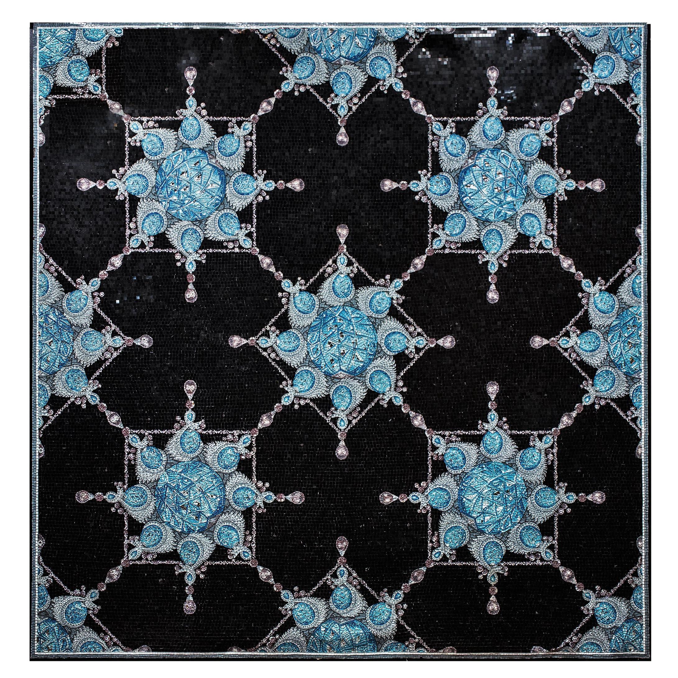 Mural Mosaico de Mármol y Vidrio con Diseño de Joyas