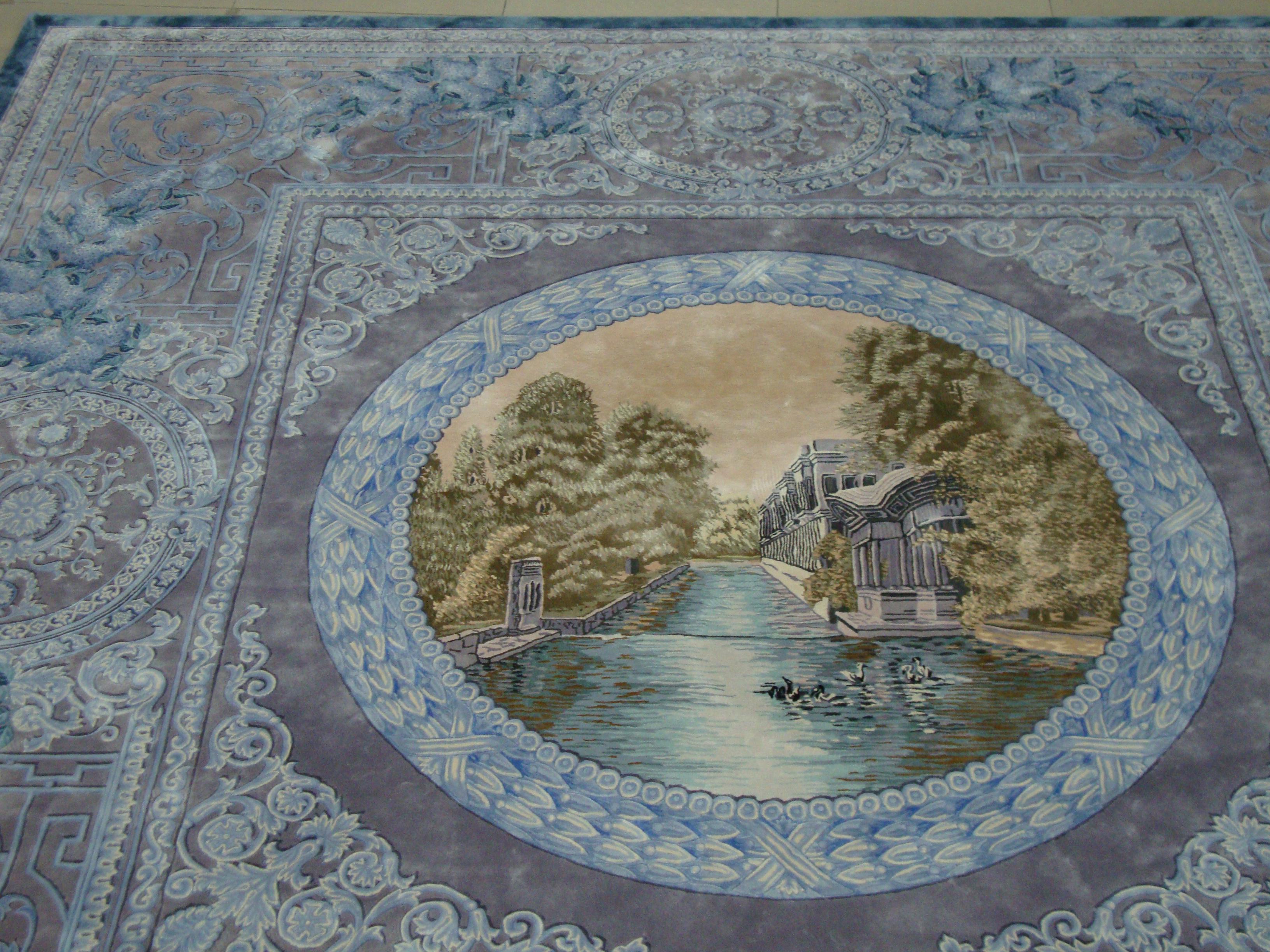 Neoclassical Revival Western European Fine Silk Tufted Area Rug Neoclassica For Sale