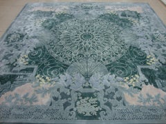 Silk Neoclassical Rug in Green and Blue Colors, Royal Collection