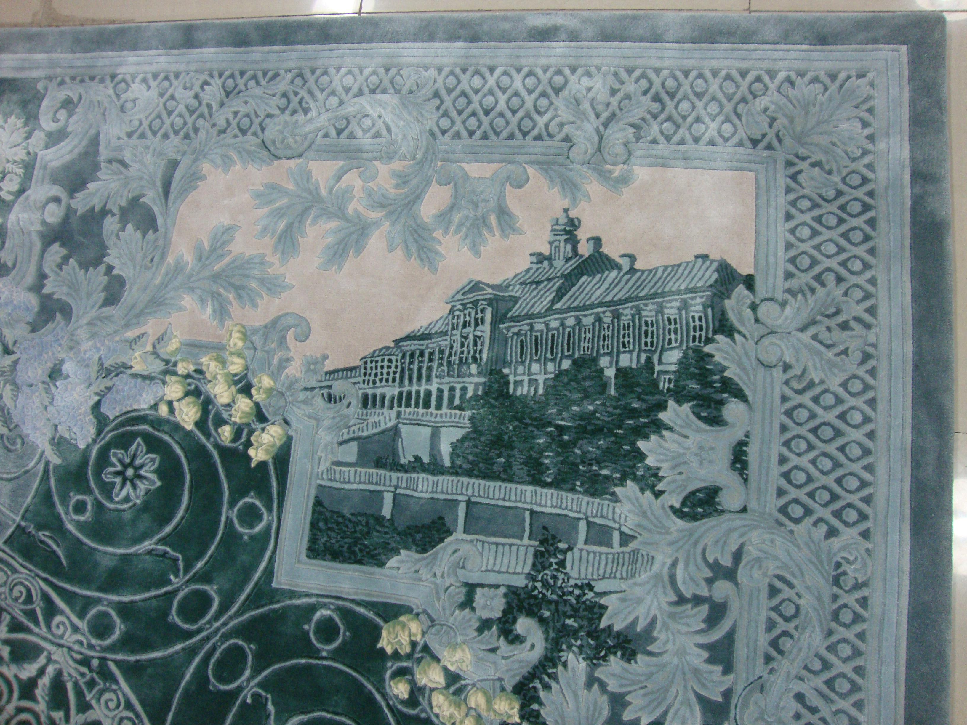 Neoclassical Revival Western European Fine Silk Tufted Area Rug Neoclassica For Sale
